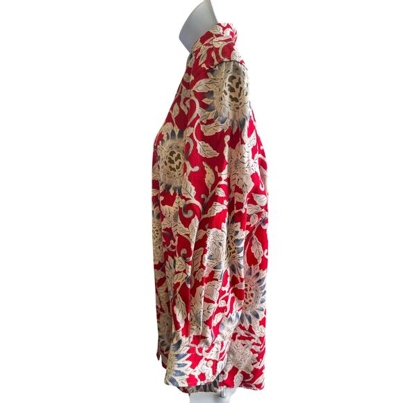 Chaps no iron xxl  red floral cotton shirt sunflower pattern cream blue  stripe - Picture 3 of 5